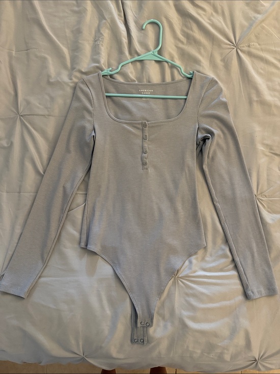 American Eagle Outfitters Tops - American Eagle Outfitters Gray Ribbed Long-Sleeve Henley Bodysuit